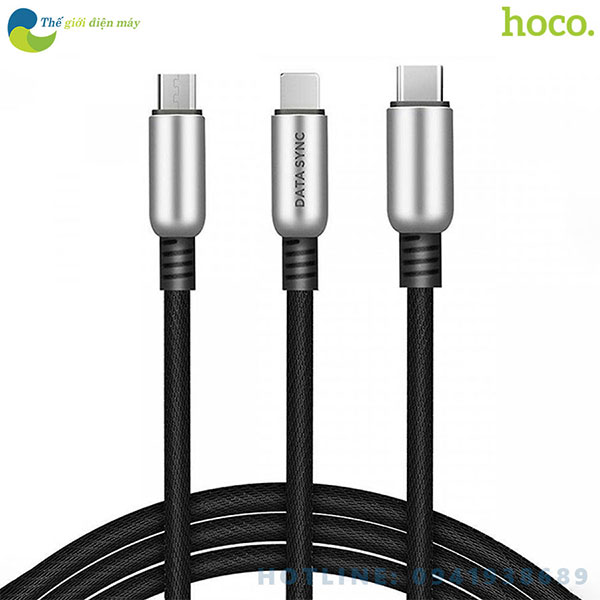 Cáp sạc đa năng hoco U17 3 đầu dây dù chắc chắn dài 1.5m micro USB Lightning Type C - Bảo hành 6 tháng - Shop Thế giới điện máy