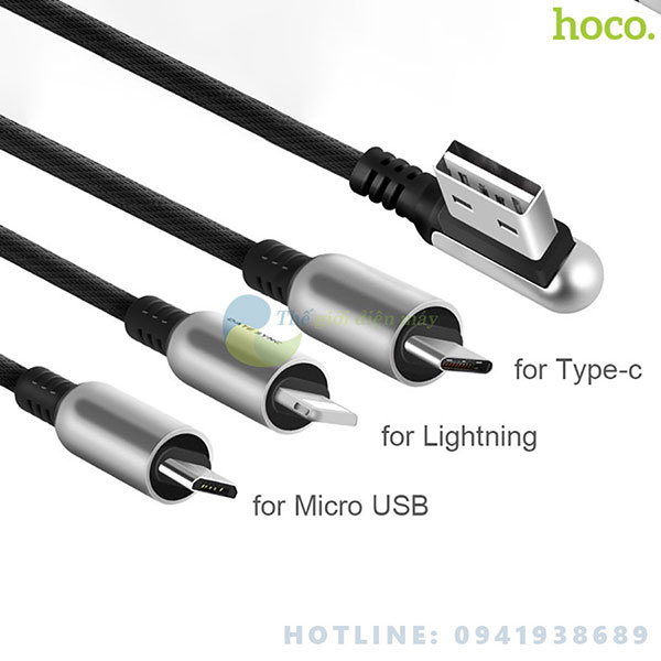 Cáp sạc đa năng hoco U17 3 đầu dây dù chắc chắn dài 1.5m micro USB Lightning Type C - Bảo hành 6 tháng - Shop Thế giới điện máy