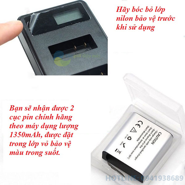 combo 1 dock sạc đôi LCD và 2 pin 1350mah chính hãng