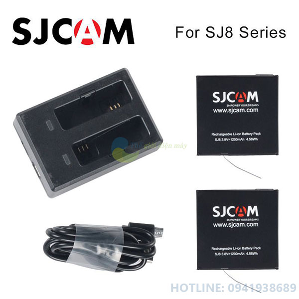 Combo 1 dock sạc đôi và 2 pin zin cho camera hành trình SJCAM SJ8