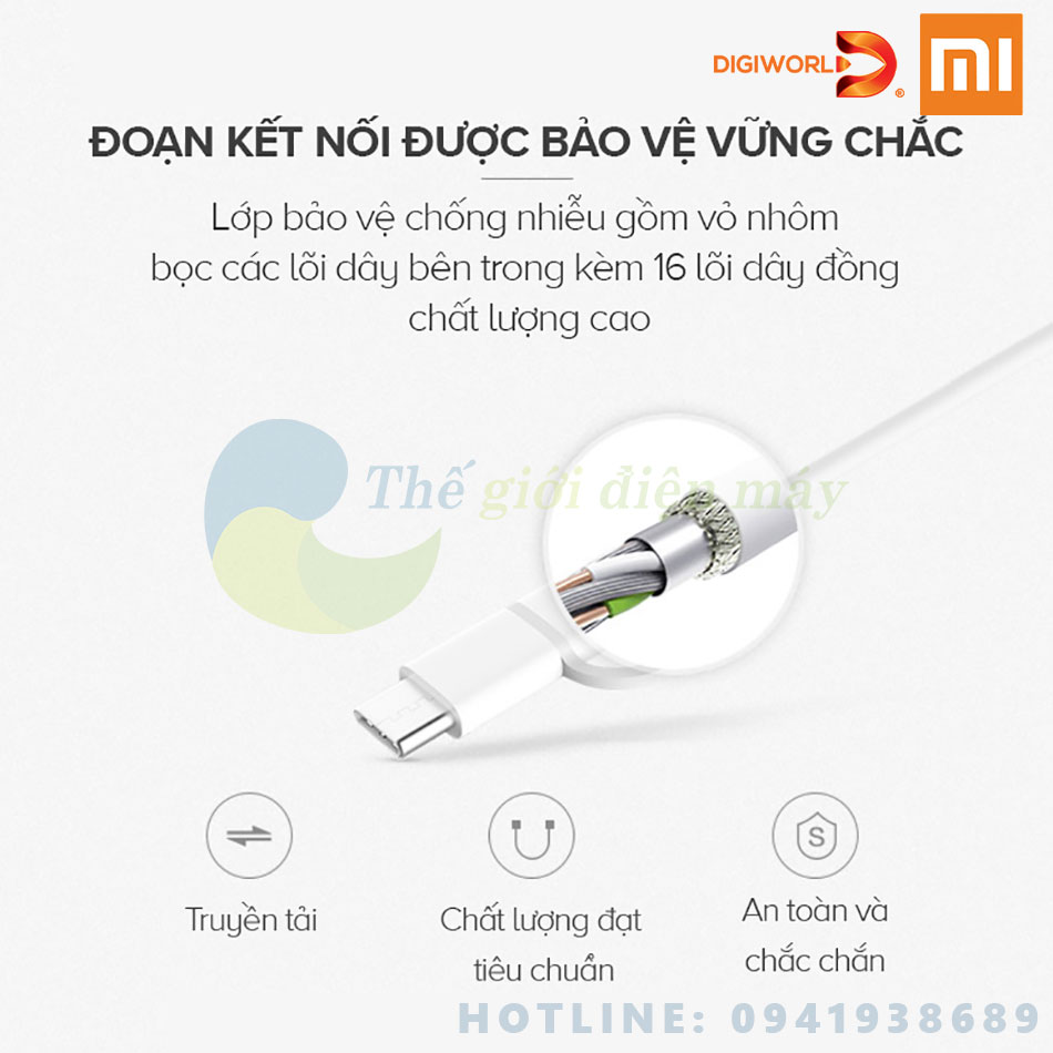 Dây sạc Xiaomi 2 trong 1 mini usb và type C 1m SJX02ZM - Phân phối bởi DigiWorld - shop Thế giới điện máy