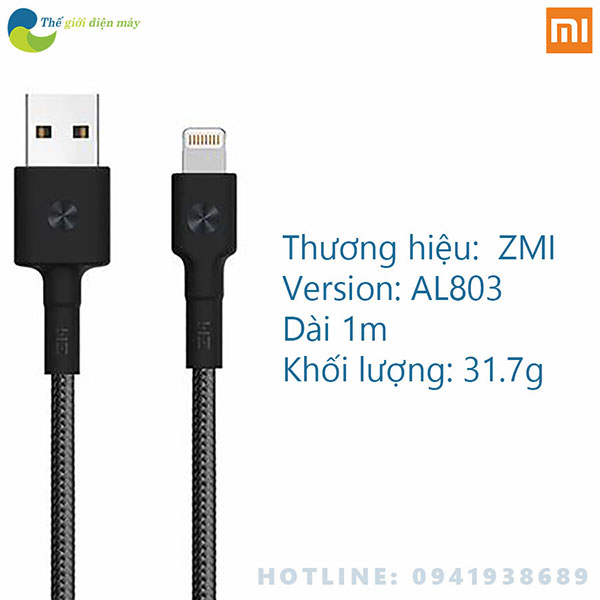 Dây Sạc Xiaomi Lightning ZMI AL803 chân sạc lightning Siêu Bền Bọc Kevlar cho iphone ipad dài 1.1m - Bảo hành 6 tháng - shop Thế giới điện máy