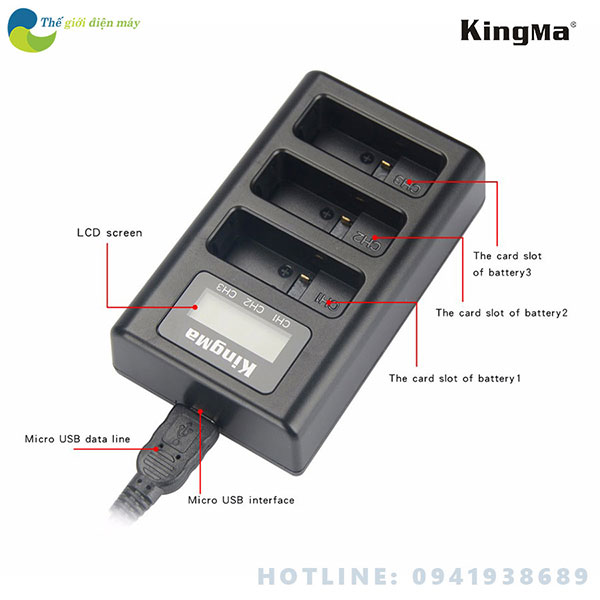Dock sạc 3 khe pin KingMa cho camera hành trình Gopro New Hero 5 6 - shop Thế giới điện máy