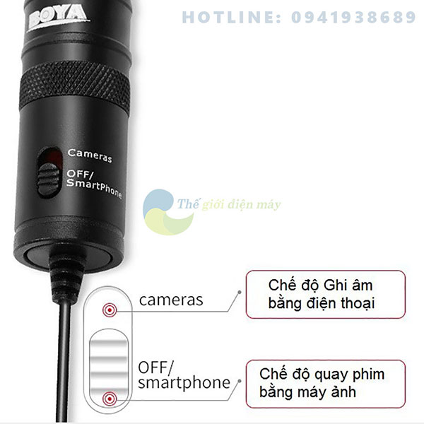 Micro thu âm chuyên nghiệp Boya-M1 cài áo cao cấp đa năng cho máy ảnh điện thoại, máy ảnh dslr, camera hành động tặng kèm jack chuyển 6.5 - Bảo hành 1 năm - Shop Thế giới điện máy