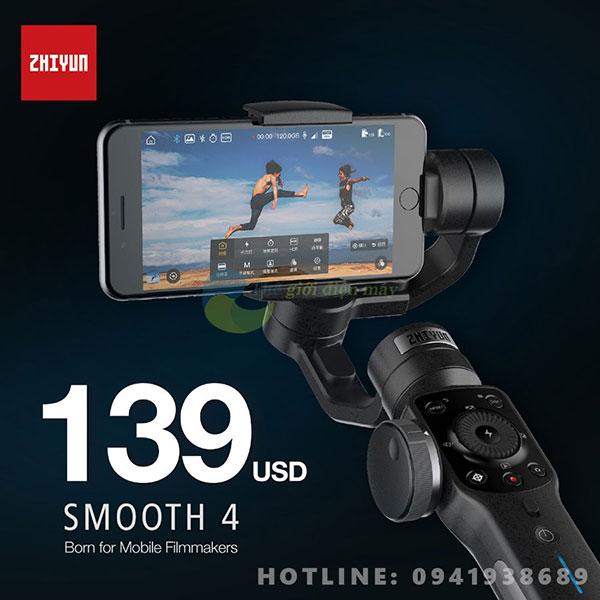 Tay cầm chống rung Gimbal Zhiyun Smooth 4 chống rung điện thoại, camera hành trình