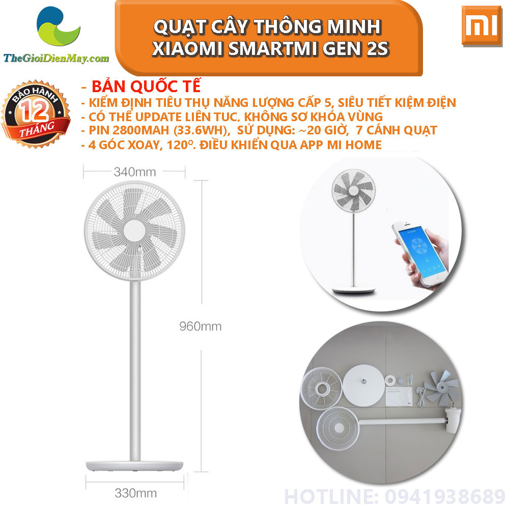 Bản quốc tế] Quạt Cây Thông Minh Smartmi Gen 2S (có remote) Pin ...