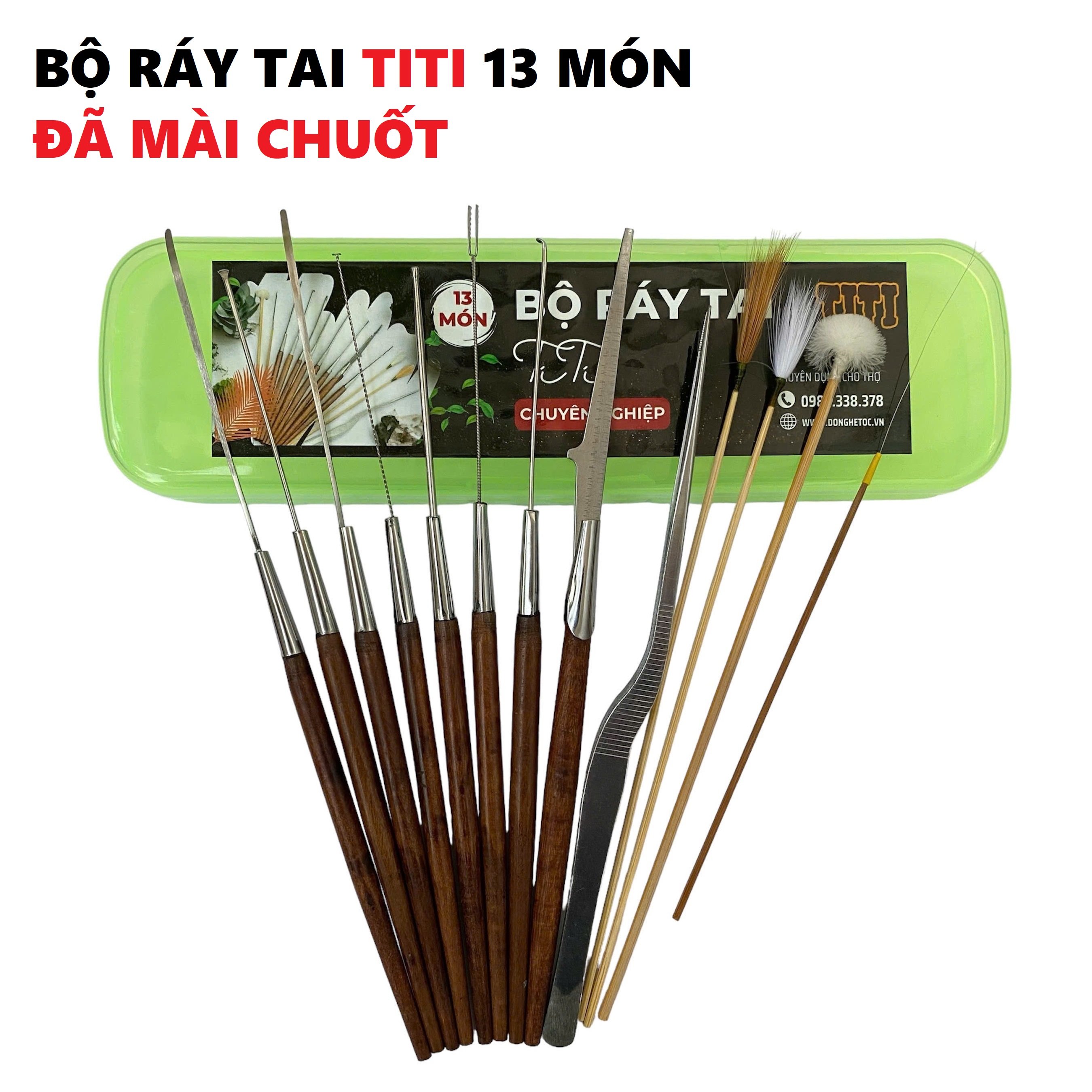 Bộ Ráy Tai TITI Cán Gỗ 13 Món Đã Mài Chuốt