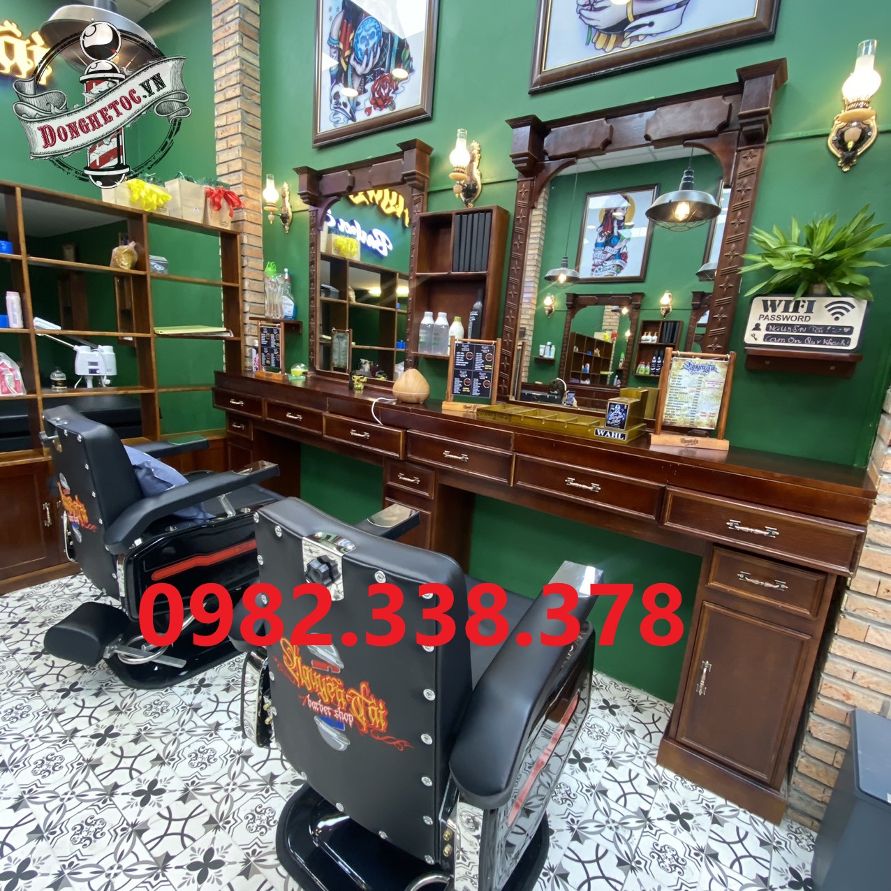 Decal dán tường barber shop cool ngầu