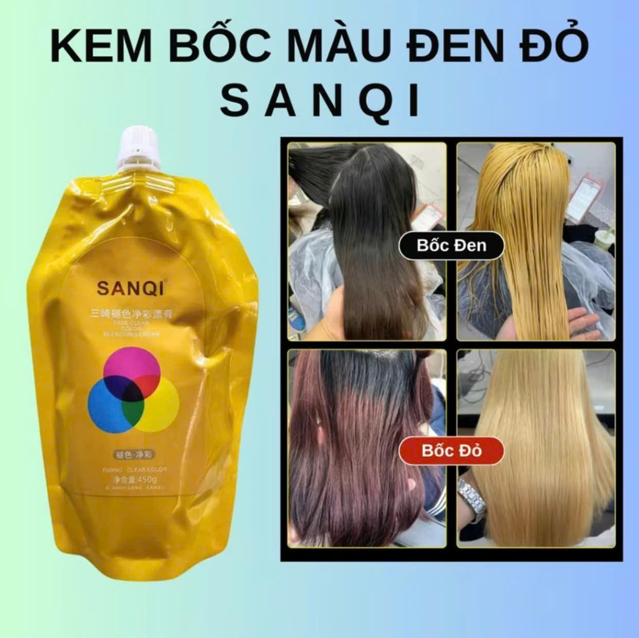 Kem Bóc Màu Tóc SANQI Đỏ, Đen, Phủ Bóng 450ml