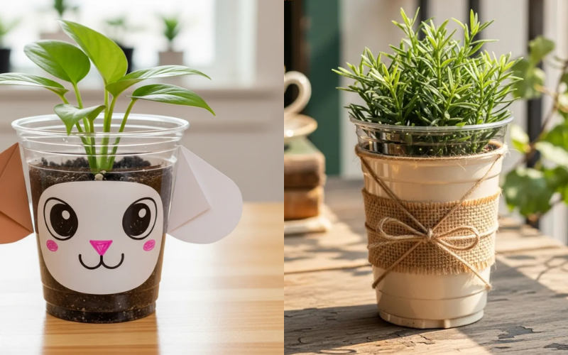 Cách làm chậu hoa bằng ly nhựa dùng 1 lần đơn giản đẹp mắt