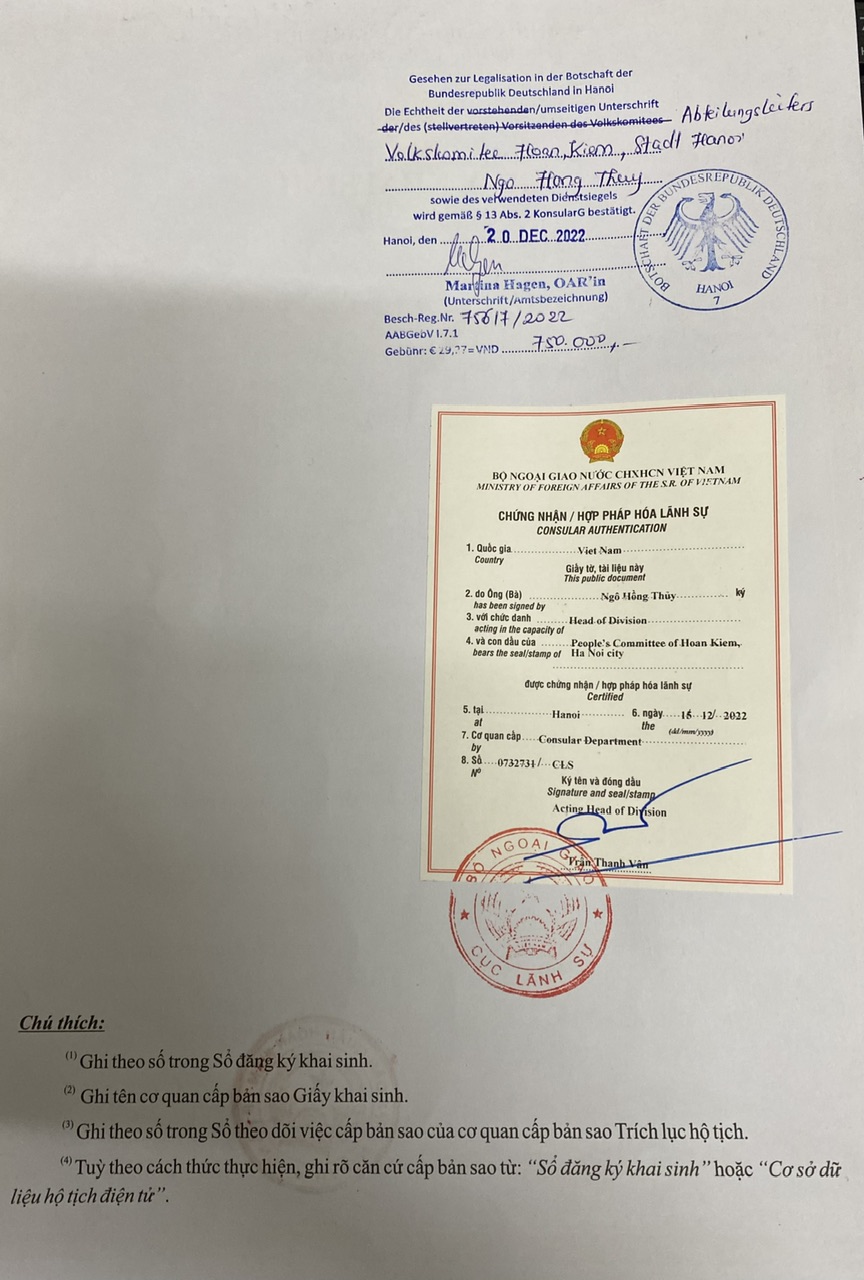Hợp pháp hoá làm khai sinh cho con tại Đức