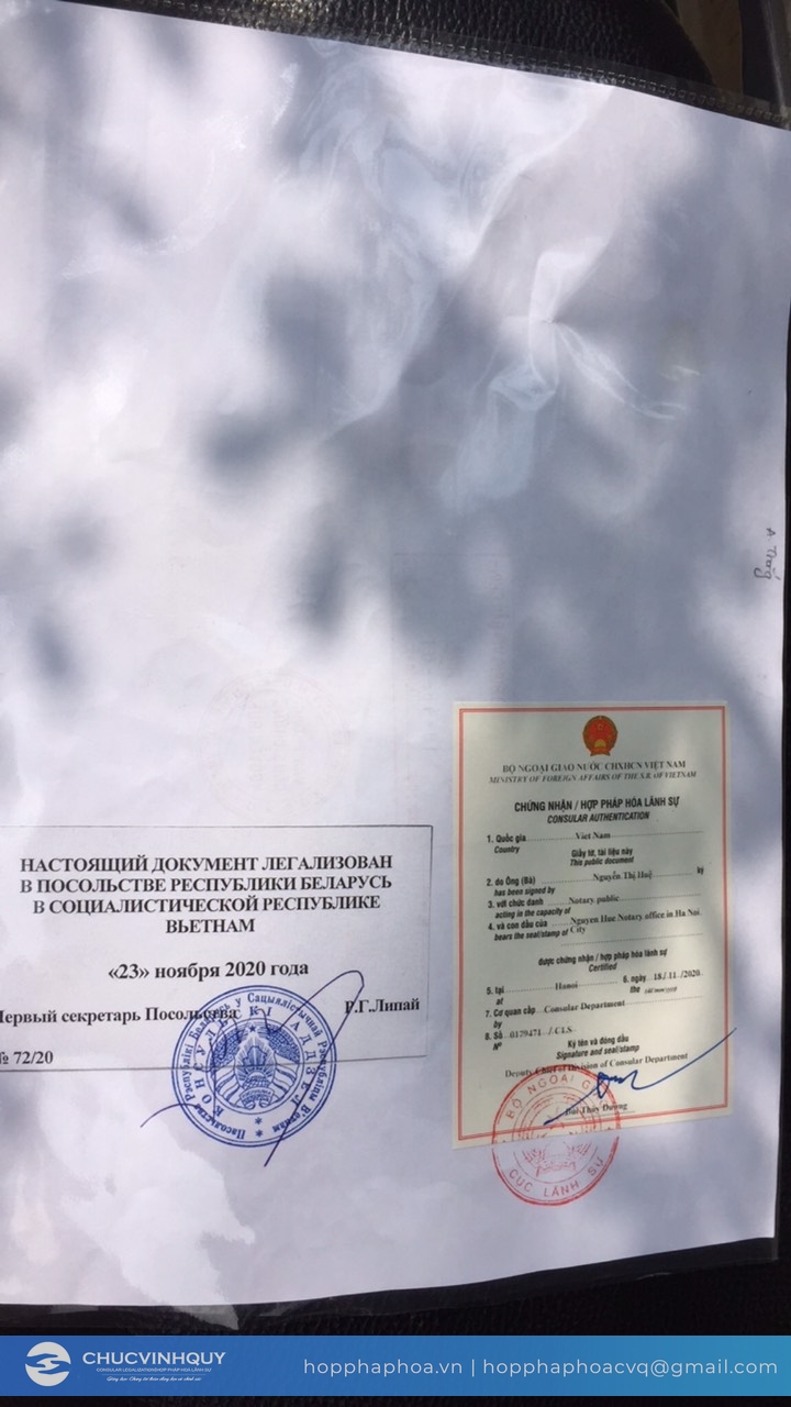 Chứng nhận hợp pháp hoá lãnh sự đại sứ quán Belarus