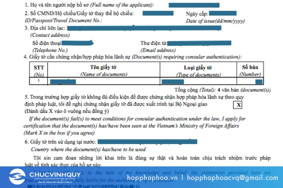 Mẫu tờ khai hợp pháp hóa lãnh sự và các thủ tục cần biết