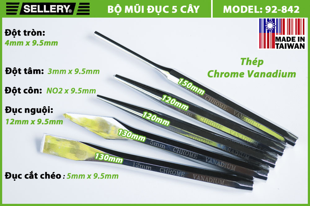 BỘ MŨI ĐỤC 5 CÂY SELLERY 92-842