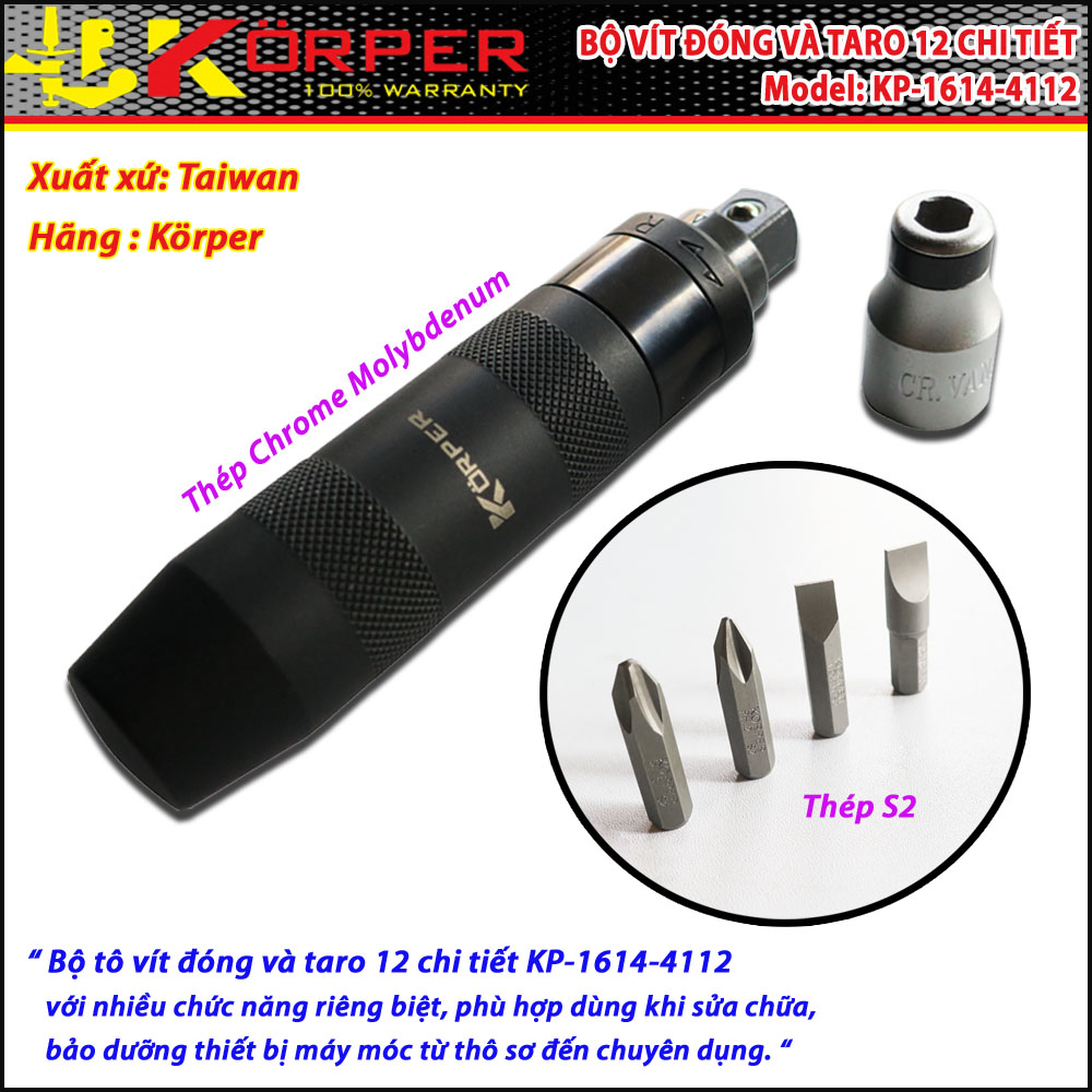 BỘ VÍT ĐÓNG VÀ TARO 12 CHI TIẾT KORPER KP-1614-4112