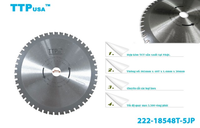 Lưỡi cắt inox 185mm x 48T TTPusa 222-18548T-5JP