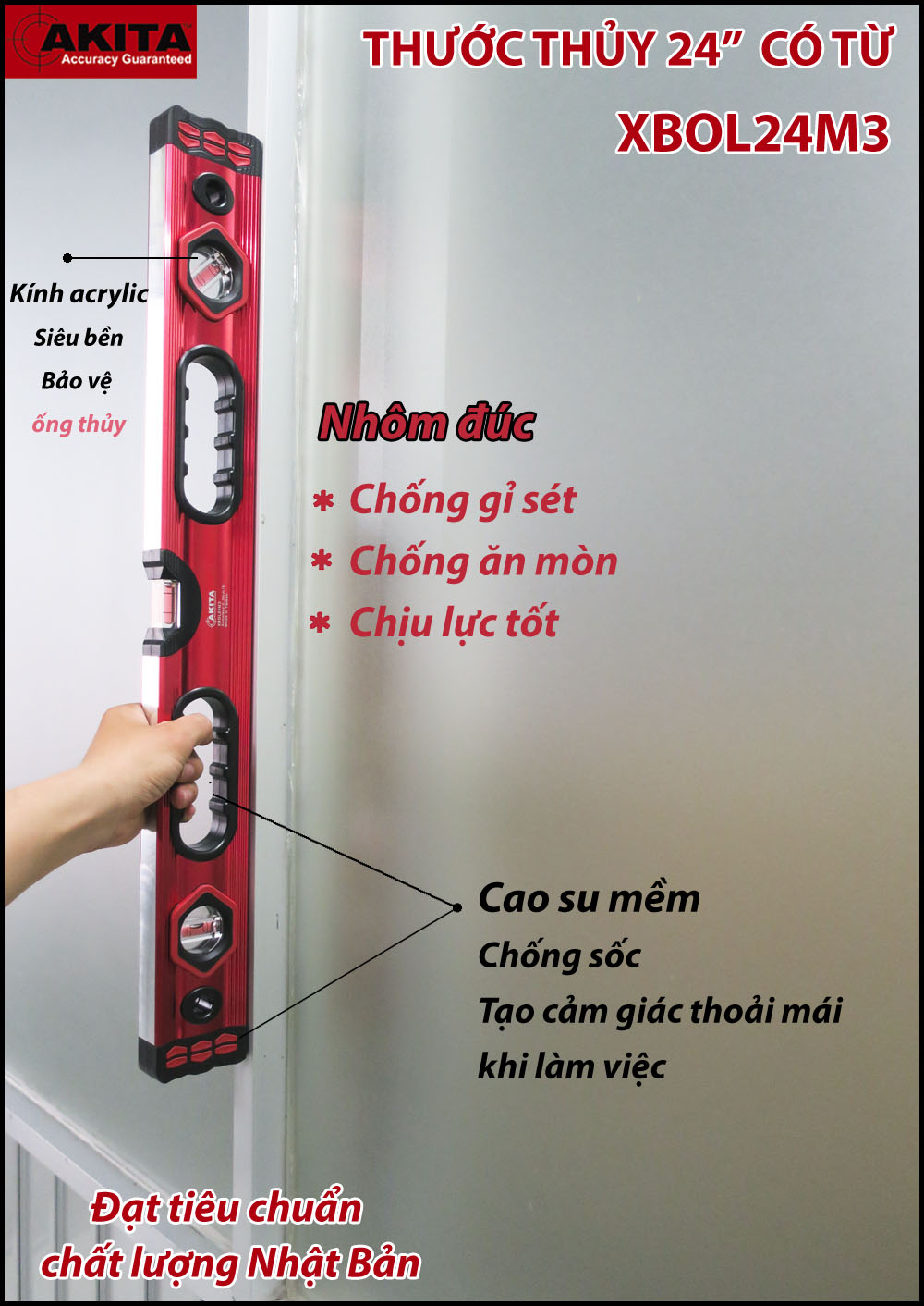 Thước thủy có từ hình X Akita XBOL24M3
