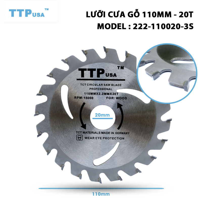 Lưỡi cưa gỗ tròn 110mm 20 răng TTPusa 222-110020-3S