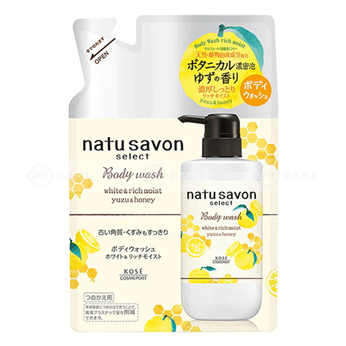 Sữa tắm tạo bọt dưỡng trắng và làm mềm mịn da Softymo Natu Savon hương cam yuzu & mật ong gói refill 360 ml
