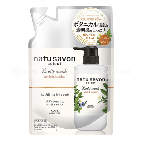 Sữa tắm tạo bọt làm mềm mịn da Softymo Natu Savon hương hoa nhài và táo gói refill 360 ml