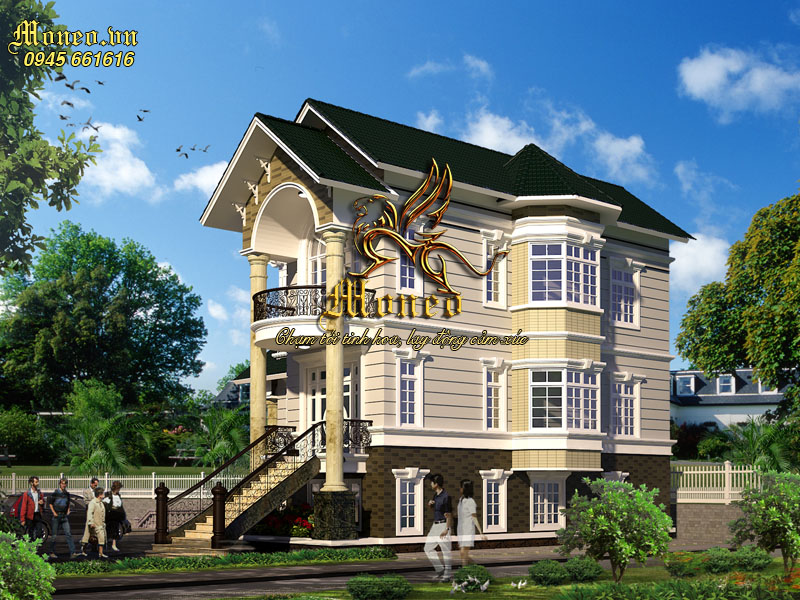 phối cảnh mẫu biệt thự tân cổ điển 3 tầng mái thái