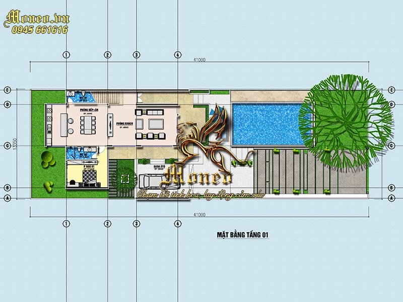 thiết kế biệt thự 2 tầng hiện đại 200m2