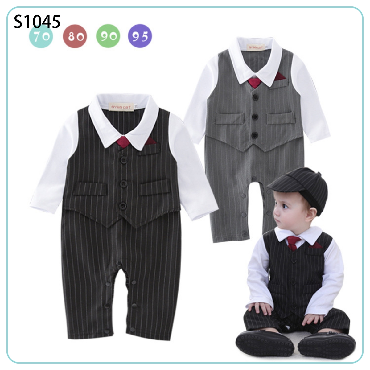 Bộ vest bé trai màu đen 4 nút (3 món) - Hoài Giang shop