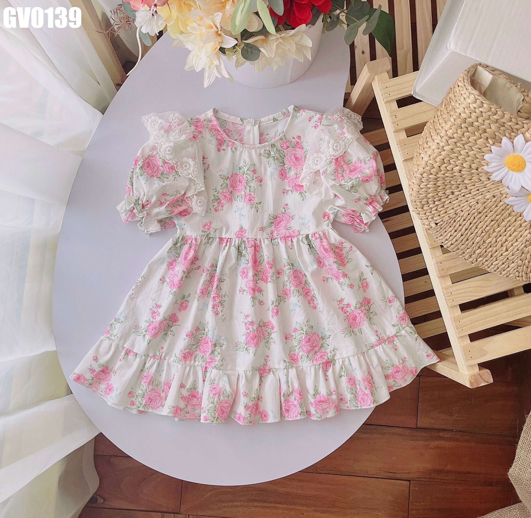 Váy bé gái San Kids váy thô cotton hoa nhí - VSK13 – SanKids