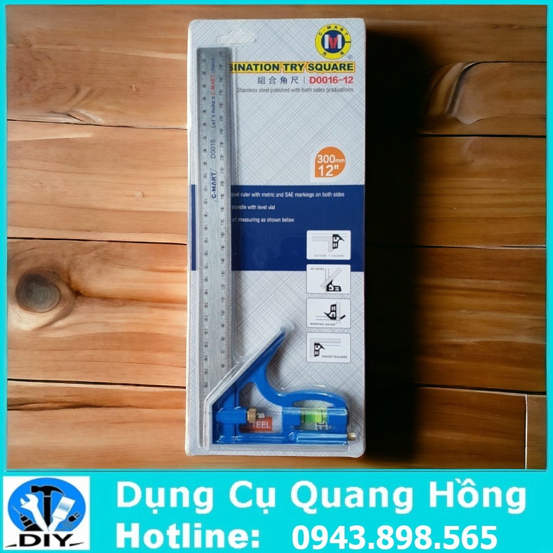 Thước ke góc dài 30cm có kèm thước thủy C-Mart