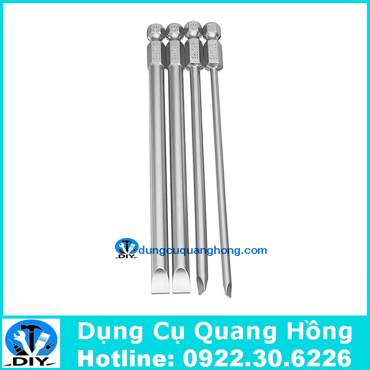 Bộ 4 mũi tô vít 2 cạnh dài 150mm chuôi lục giác cho khoan pin và khoan điện