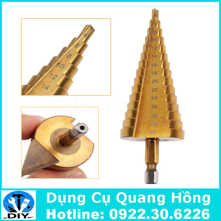 Mũi khoan tháp, bước HSS 4241 4-32mm khoan sắt nhôm tôn chuôi lục giác 6.35mm