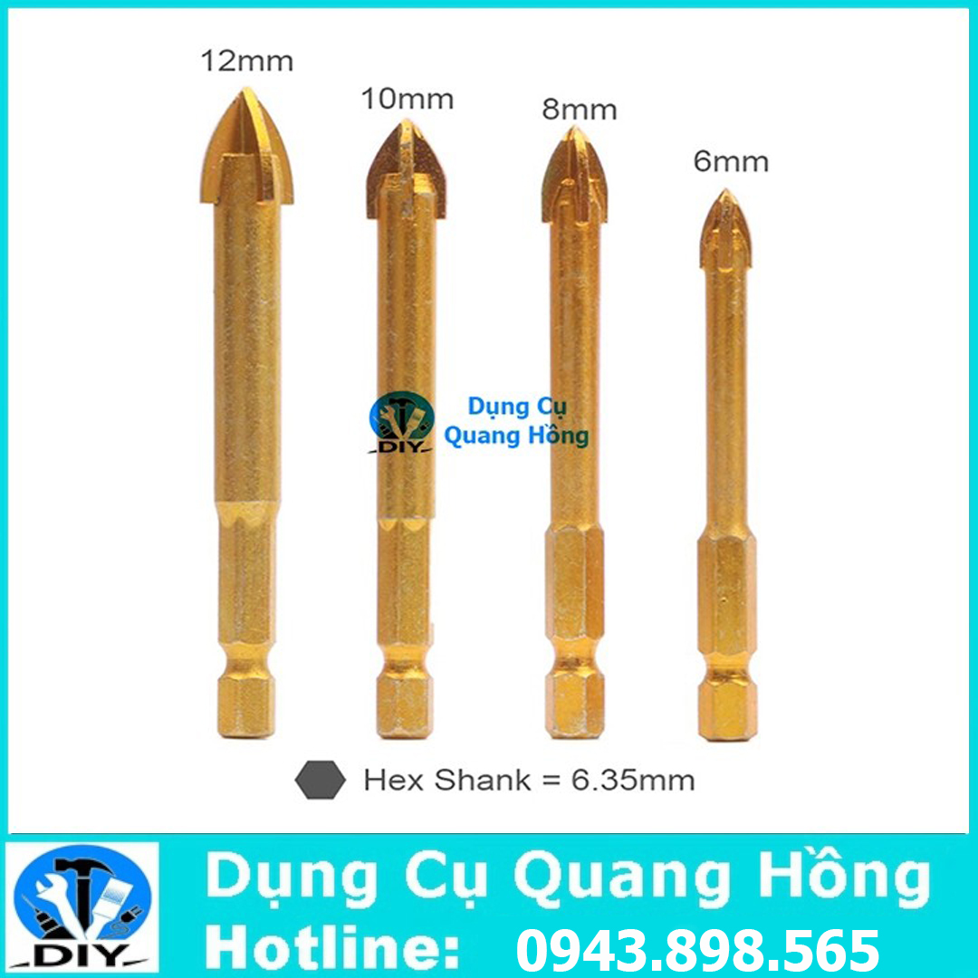 Bộ 4 mũi khoan đa năng 4 cạnh khoan kính, thủy tinh, gạch men, đá hoa 6-12mm