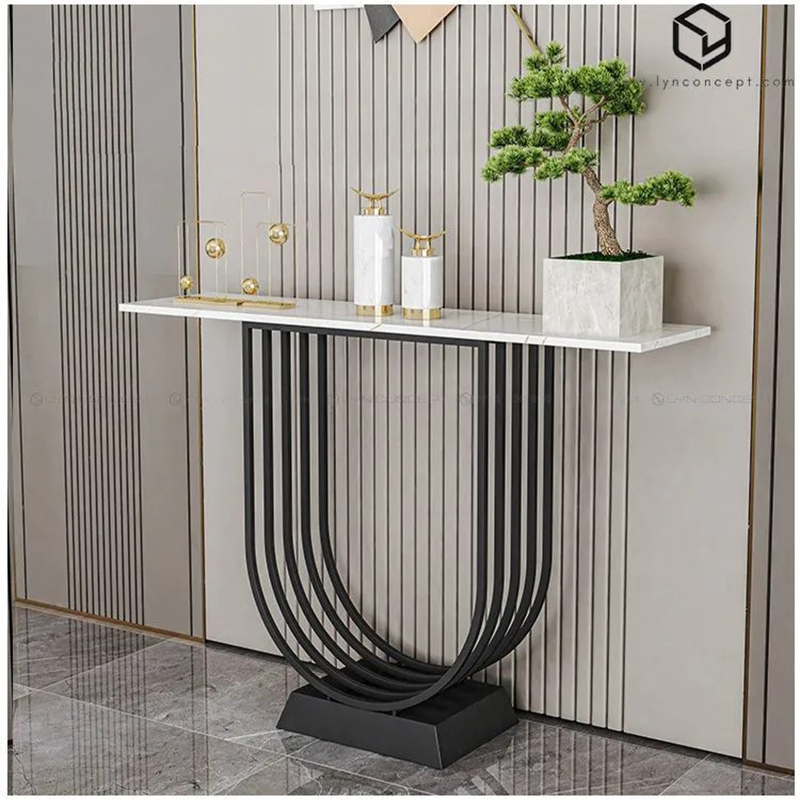 Bàn Console Cầu Vồng Mặt Bàn Đá Trắng Chân Sắt Đen - BTT111.3