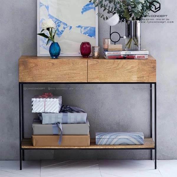 Bàn Console Mặt Bàn Gỗ Chân Sắt Vintage