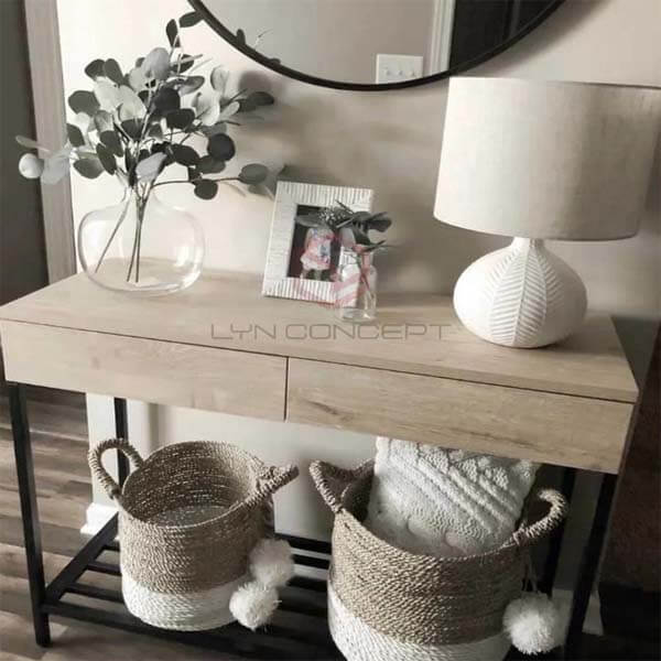 Bàn Console Mặt Bàn Gỗ Chân Sắt Vintage