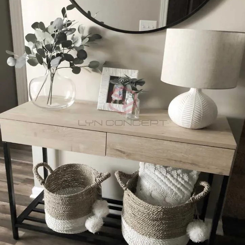Bàn Console 2 Tầng Mặt Bàn Gỗ Chân Sắt Vintage - BTT04B