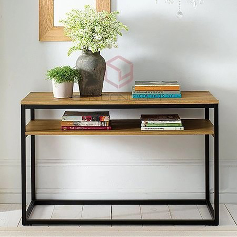 Bàn Console 2 Tầng Mặt Gỗ Chân Sắt Cao Đơn Giản -BTT01B