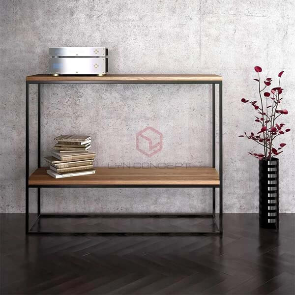 Bàn Console 2 Tầng Mặt Gỗ Chân Sắt Cao Đơn Giản