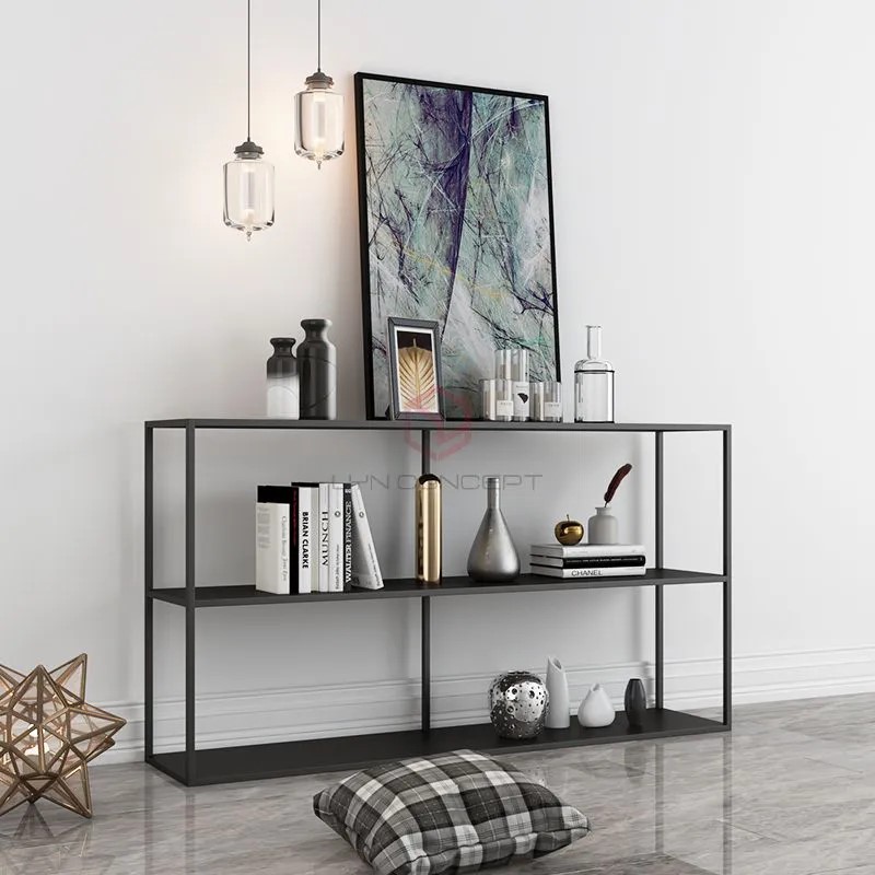 Bàn Console 2 Tầng Mặt Gỗ Chân Sắt Sơn Đen Đơn Giản - BTT98
