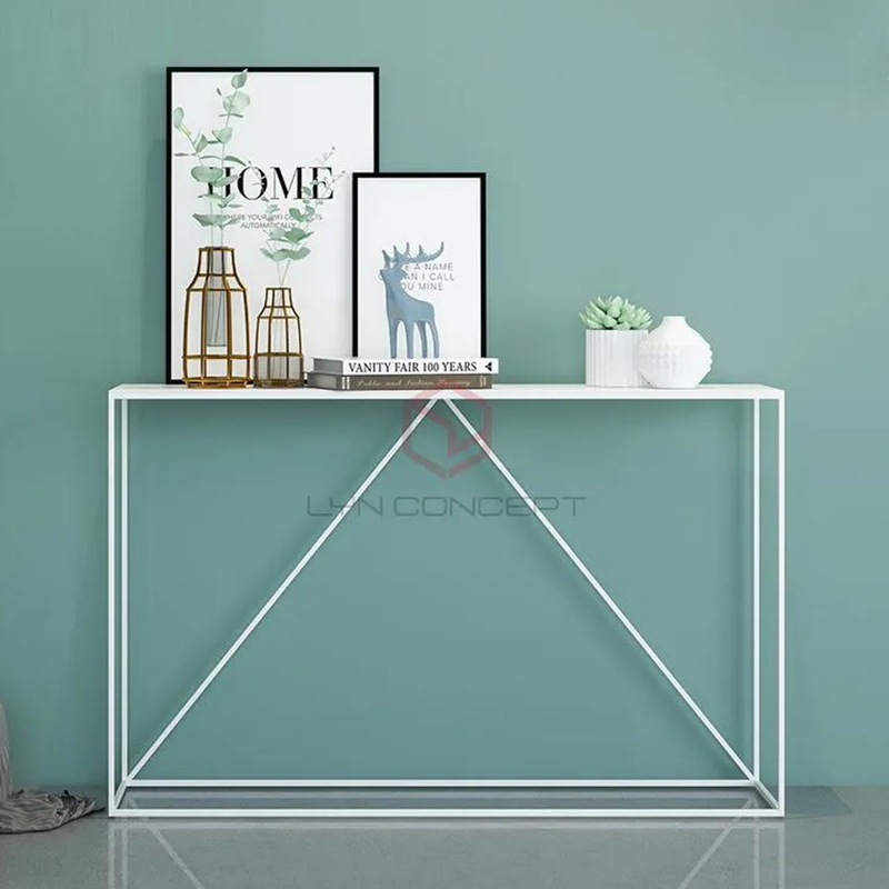 Bàn Console Mặt Gỗ Chân Sắt Sơn Trắng Đơn Giản - BTT01K