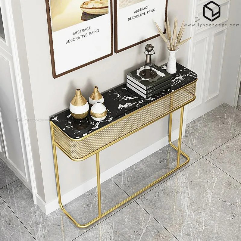 Bàn Console Mirza Đá Đen Chân Sắt Vàng - BTT114.2