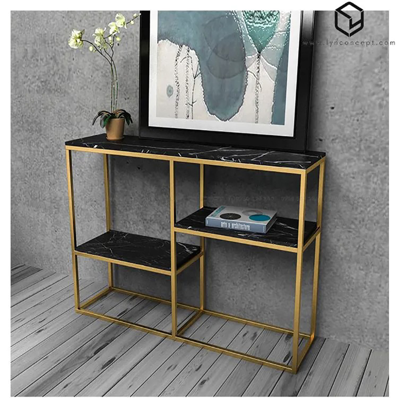 Bàn Console Nhiều Tầng Đá Đen Chân Sắt Vàng - BTT106.4
