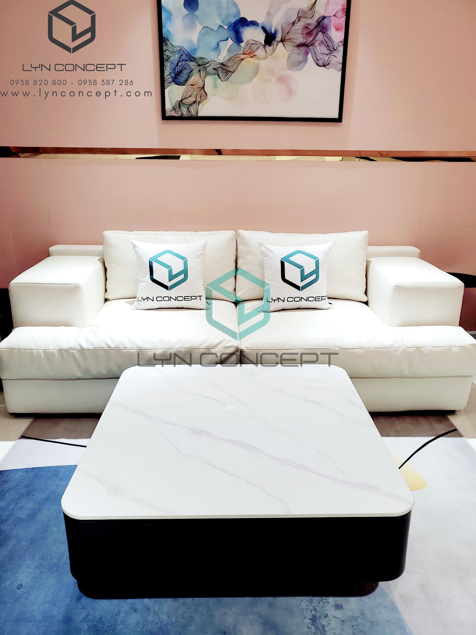 Bàn Sofa Keito Vuông Mặt Đá Trắng Thùng Gỗ MDF Cao Cấp - Bàn Sofa Giảm Giá