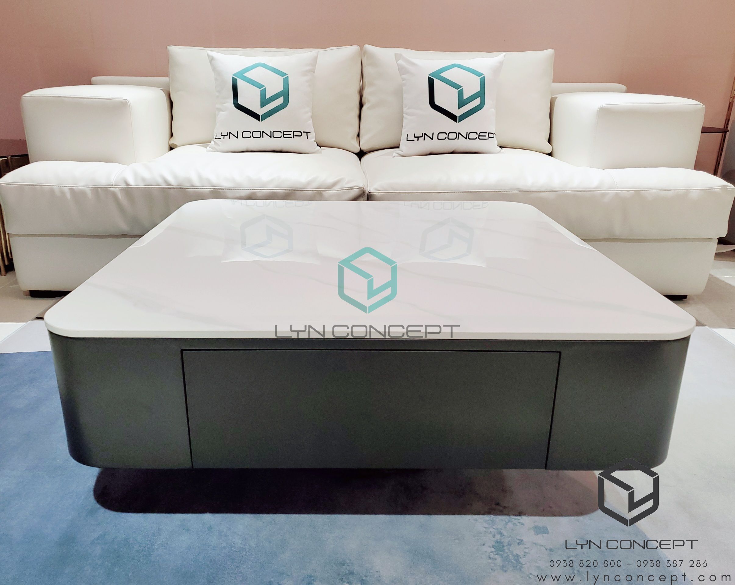 Bàn Sofa Keito Vuông Mặt Đá Trắng Thùng Gỗ MDF Cao Cấp - Bàn Sofa Giảm Giá