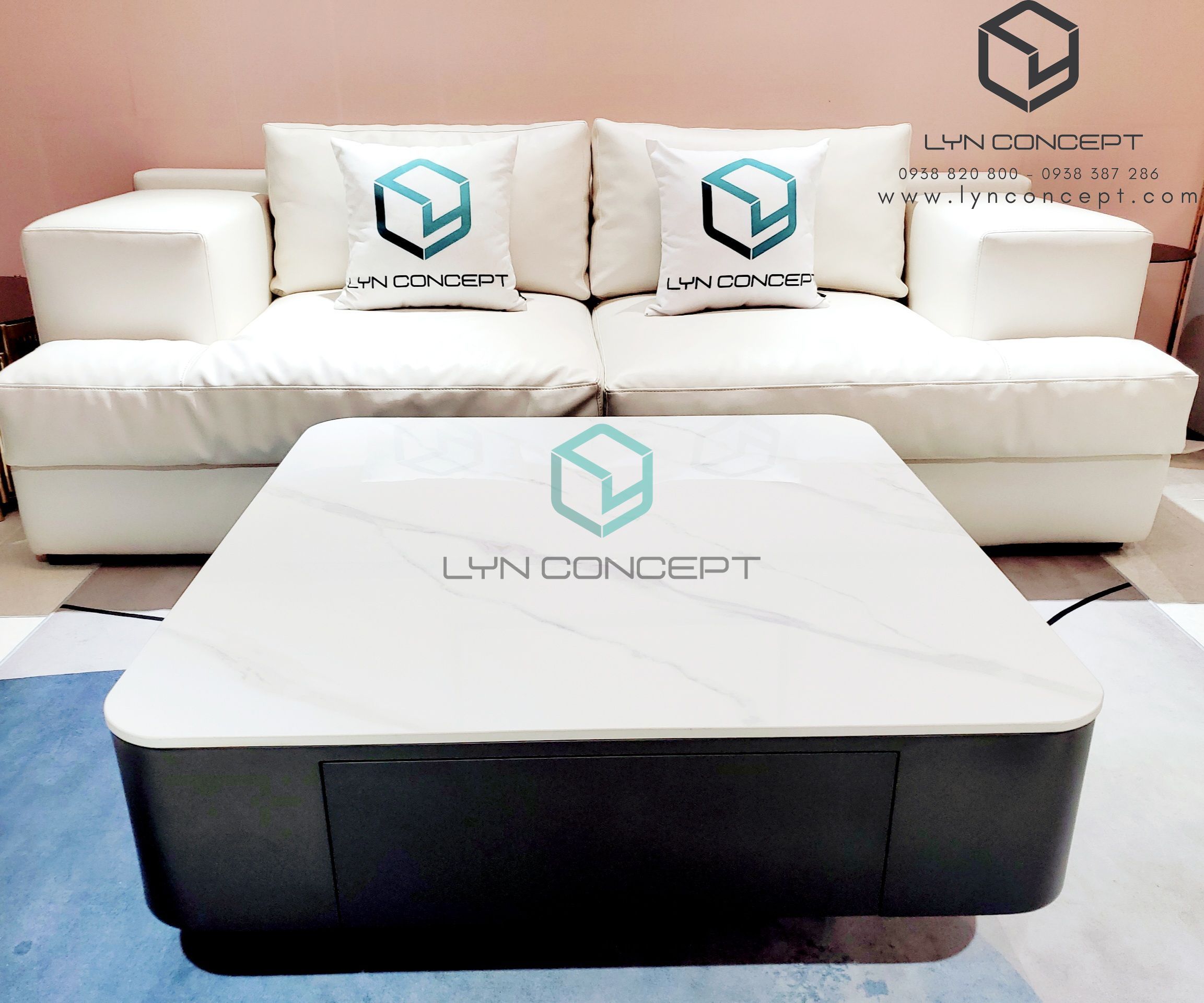 Bàn Sofa Keito Vuông Mặt Đá Trắng Thùng Gỗ MDF Cao Cấp - Bàn Sofa Giảm Giá