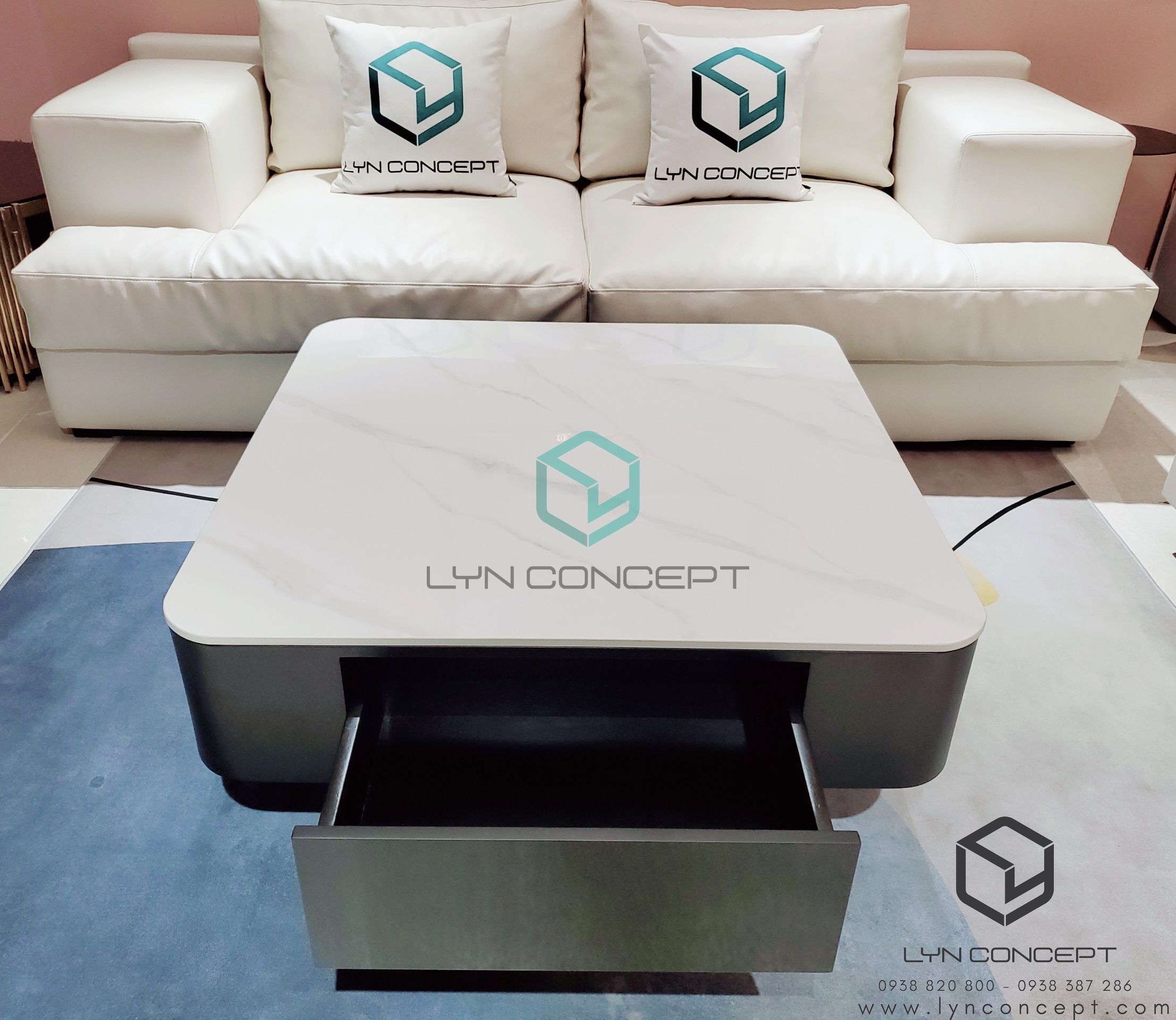 Bàn Sofa Keito Vuông Mặt Đá Trắng Thùng Gỗ MDF Cao Cấp - Bàn Sofa Giảm Giá