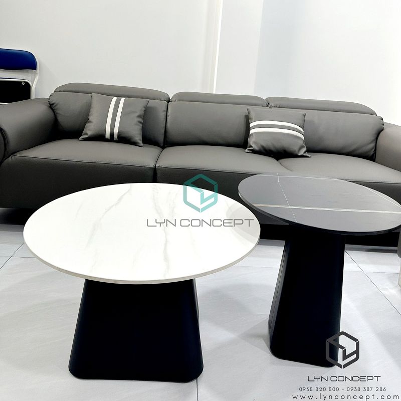Bàn Sofa Tròn Đôi Engfa Mặt Ceramic Đen & Trắng Chân Sắt Sơn Đen - BT323.3