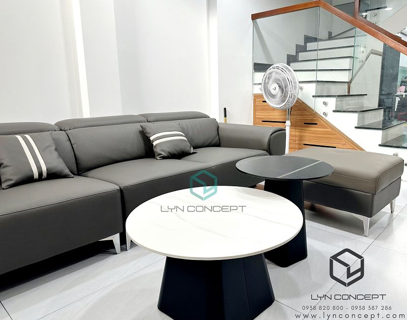 Bàn Sofa Tròn Đôi Engfa Mặt Ceramic Đen & Trắng Chân Sắt Sơn Đen - BT323.3