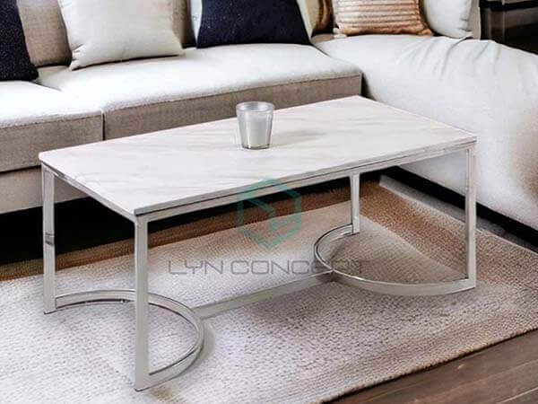 Bàn Trà Sofa Chữ Nhật Mặt Đá Chân Inox Trắng Bóng Cao Cấp - BT10C