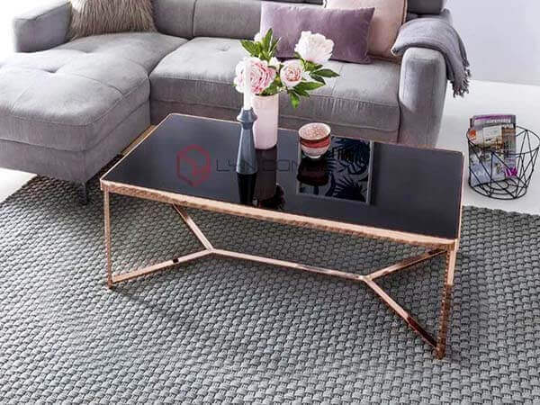 Bàn Trà Sofa Chữ Nhật Mặt Kính Đen Chân Inox Mạ Pvd Màu Vàng Hồng Cao Cấp - BT57